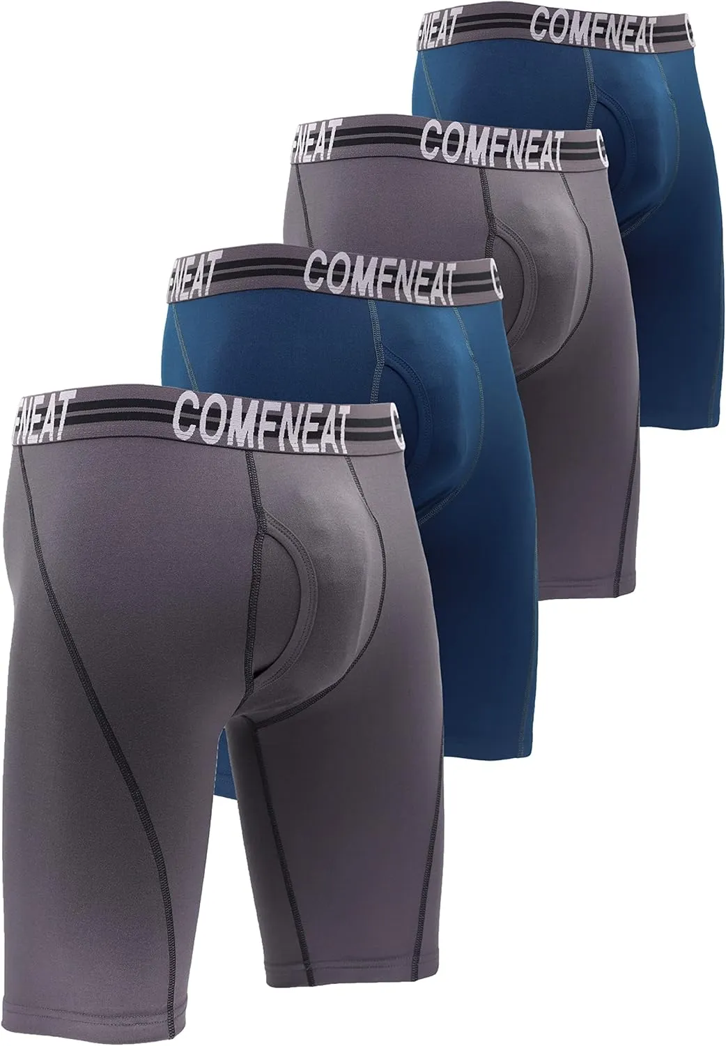 Comfneat Men's 9" Long Boxer Briefs Sports Performance Breathable Underwear 4-Pack