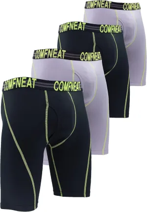 Comfneat Men's 9" Long Boxer Briefs Sports Performance Breathable Underwear 4-Pack