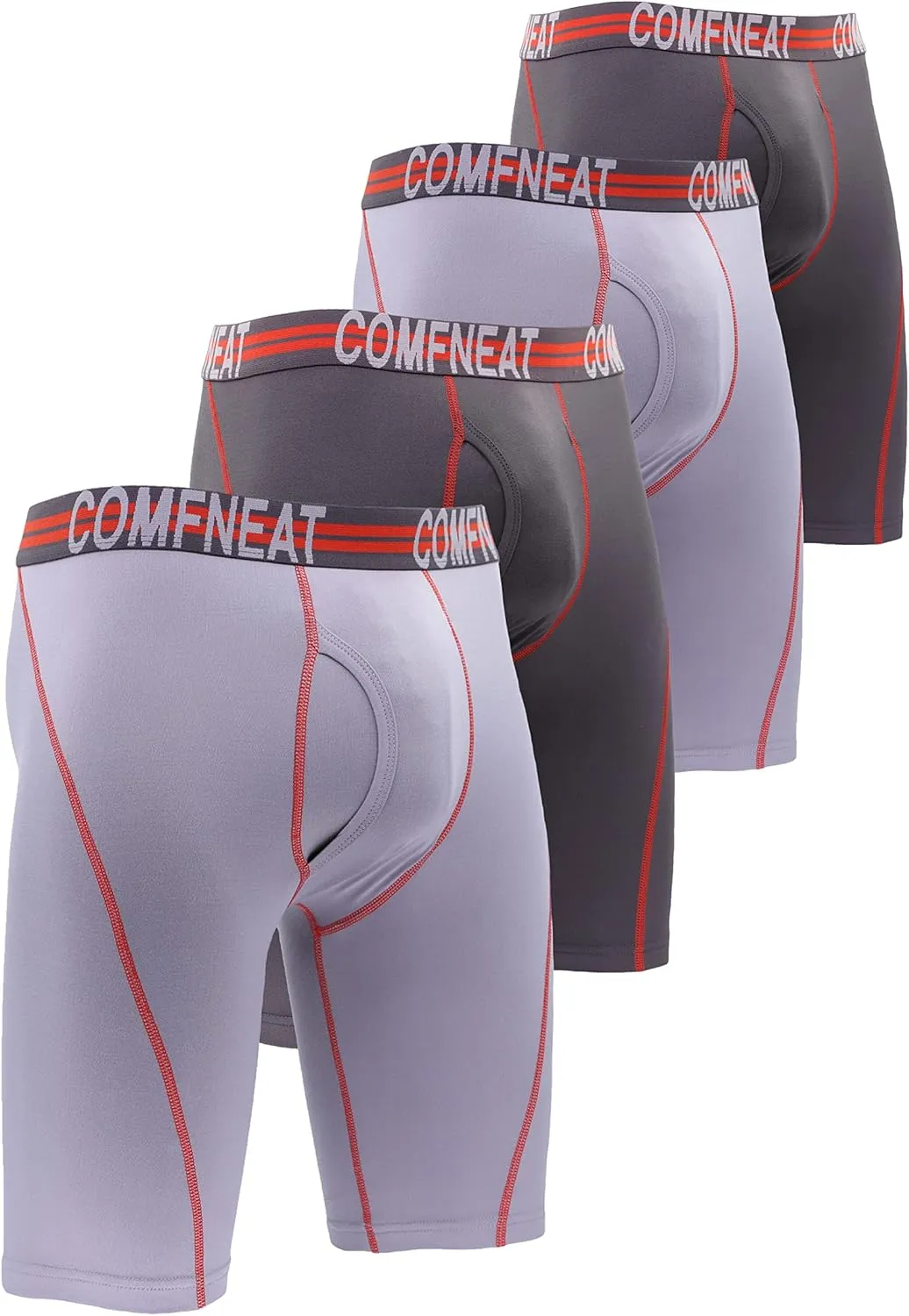 Comfneat Men's 9" Long Boxer Briefs Sports Performance Breathable Underwear 4-Pack