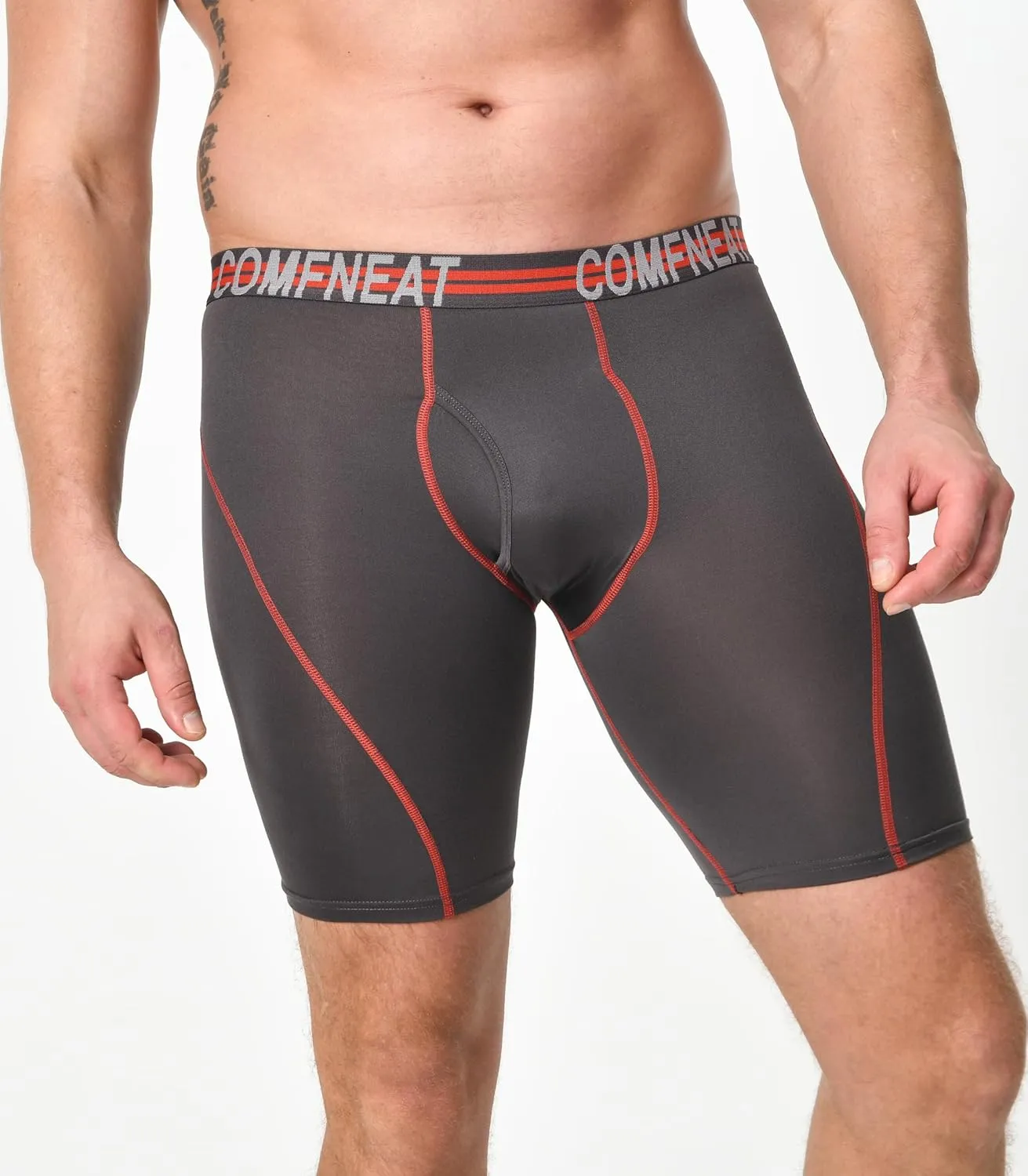Comfneat Men's 9" Long Boxer Briefs Sports Performance Breathable Underwear 4-Pack