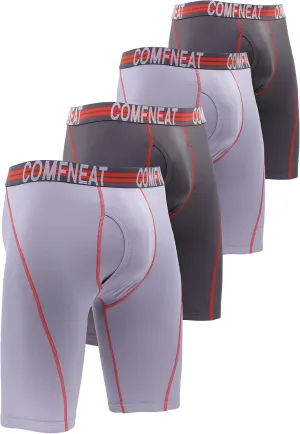 Comfneat Men's 9" Long Boxer Briefs Sports Performance Breathable Underwear 4-Pack