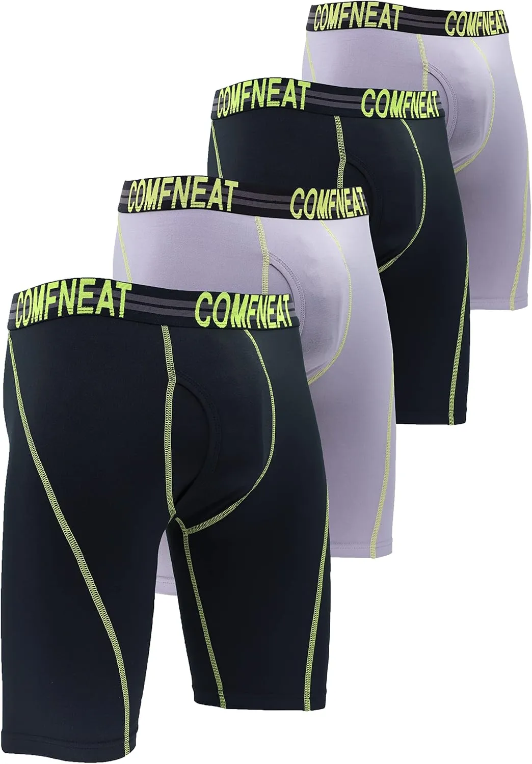 Comfneat Men's 9" Long Boxer Briefs Sports Performance Breathable Underwear 4-Pack