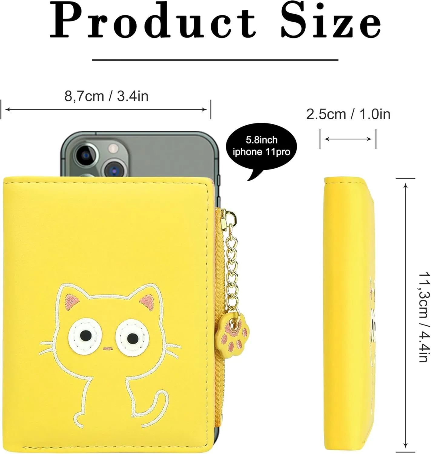 CONISY Cute Wallets for Women, Leather RFID Blocking Small Bifold Wallet with Zipper Coin Purse for Girls and Ladies Womens Wallet (Cat Yellow)