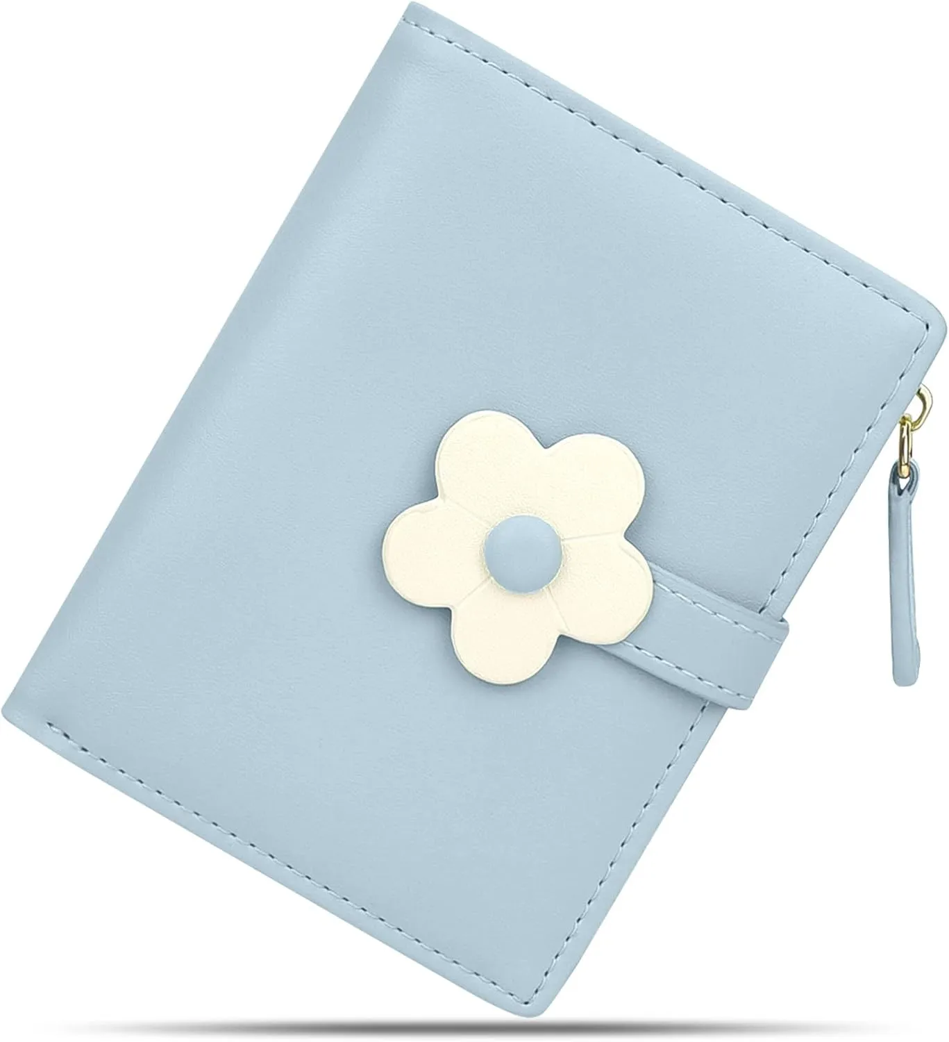 CONISY Cute Wallets for Women, Leather RFID Blocking Small Bifold Wallet with Zipper Coin Purse for Girls and Ladies Womens Wallet (Flower Blue)
