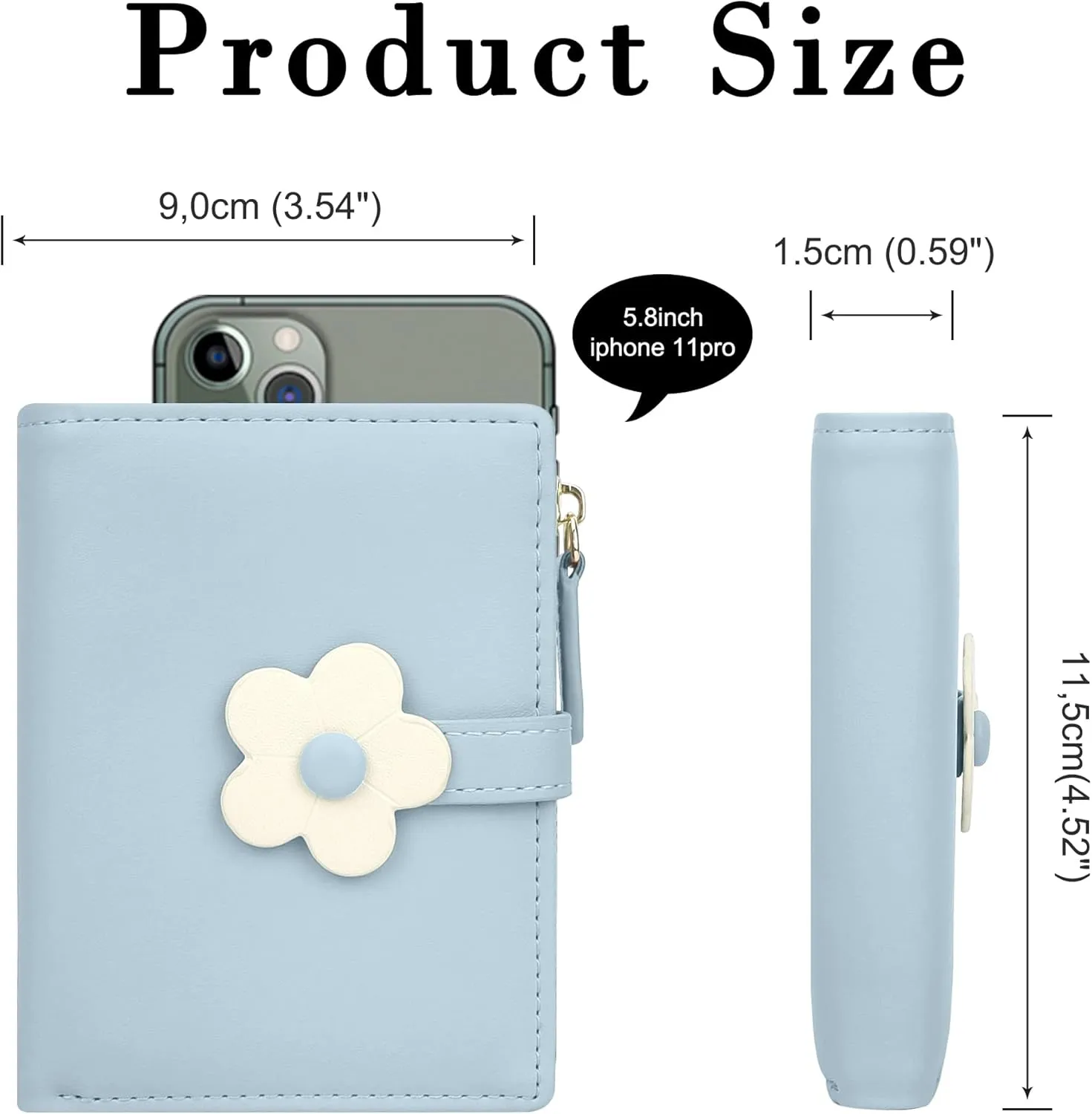 CONISY Cute Wallets for Women, Leather RFID Blocking Small Bifold Wallet with Zipper Coin Purse for Girls and Ladies Womens Wallet (Flower Blue)