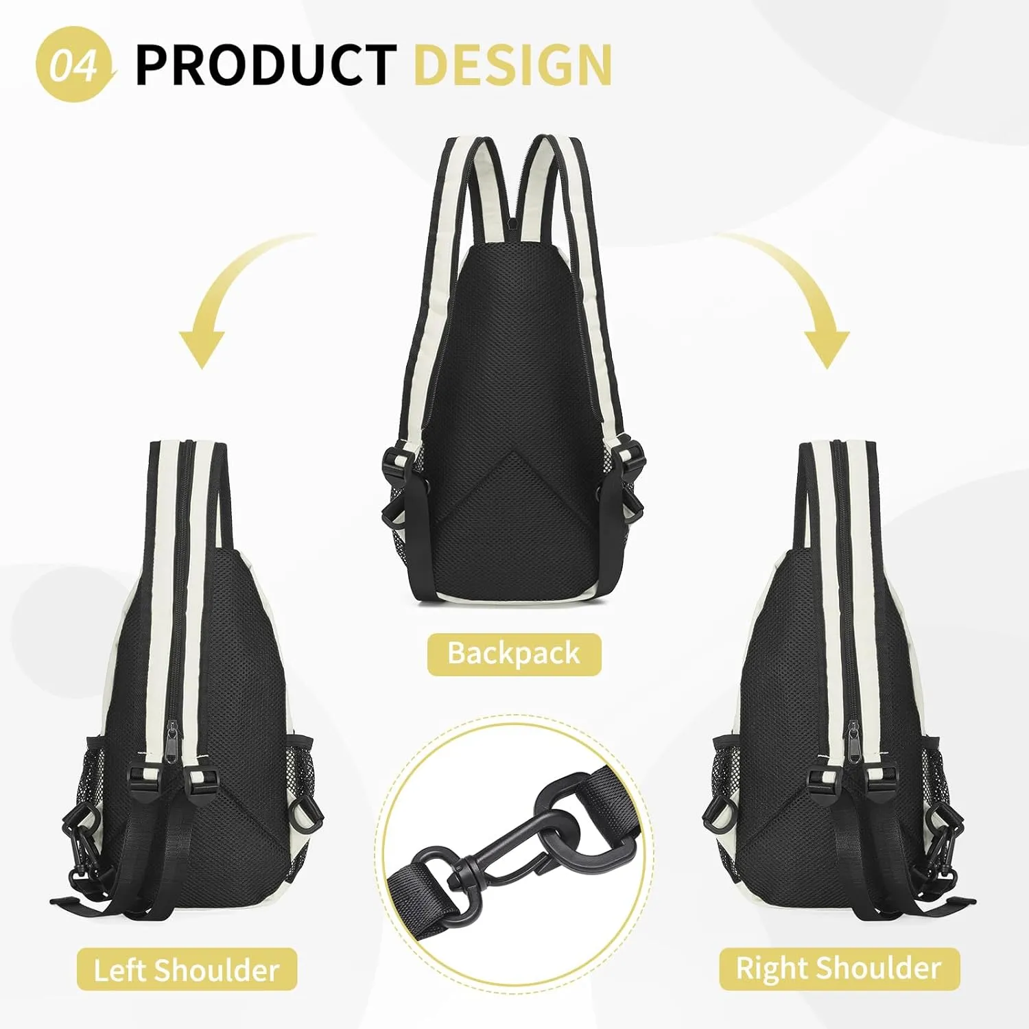 Convertible Sling Bag Crossbody Backpack, 11-Inch Pads Bags with Headphone Jack Shoulder Bag Casual Pack for Women Men Hiking Travel Cycling (White)