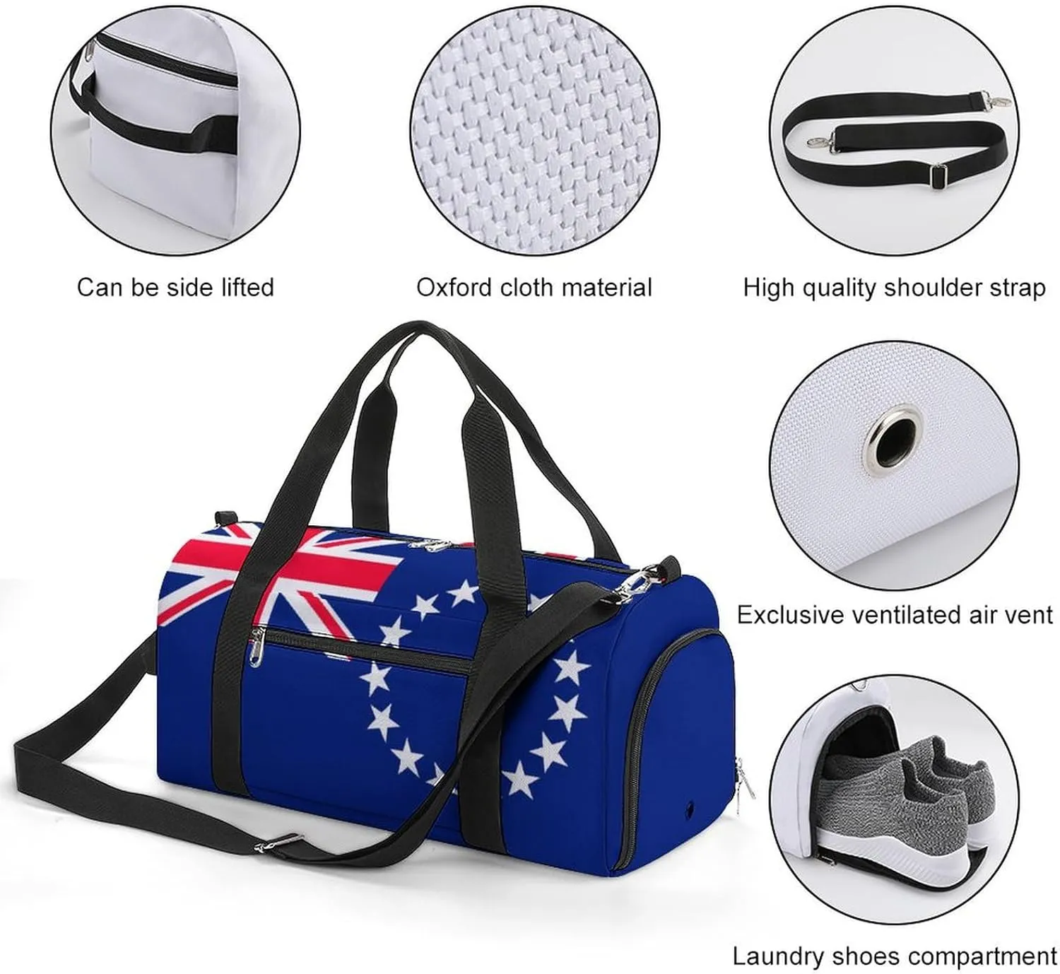 Cook Lslands Flag Gym Bag for Boys Girls with Shoe Compartment Lightweight Weekender