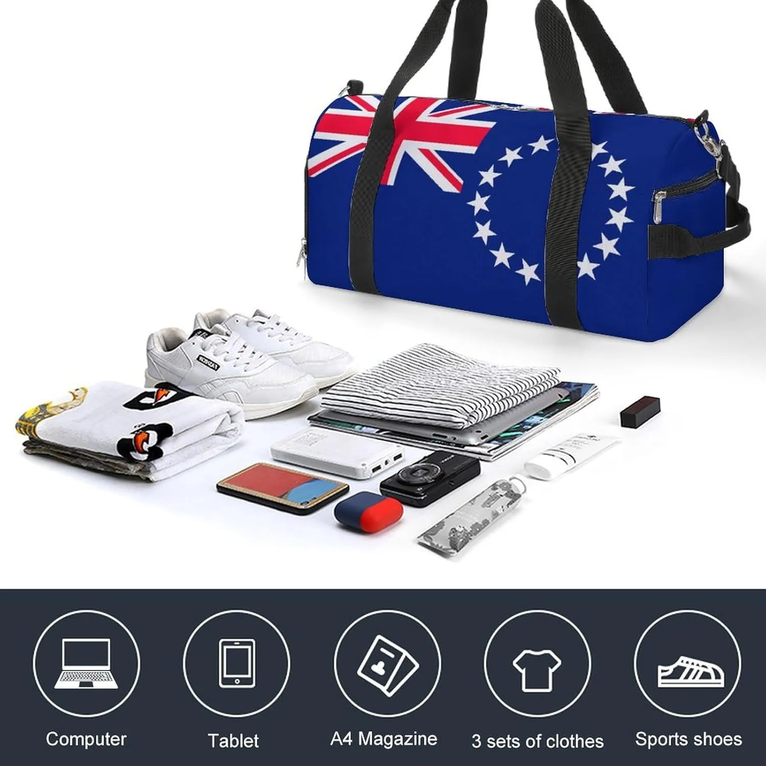 Cook Lslands Flag Gym Bag for Boys Girls with Shoe Compartment Lightweight Weekender