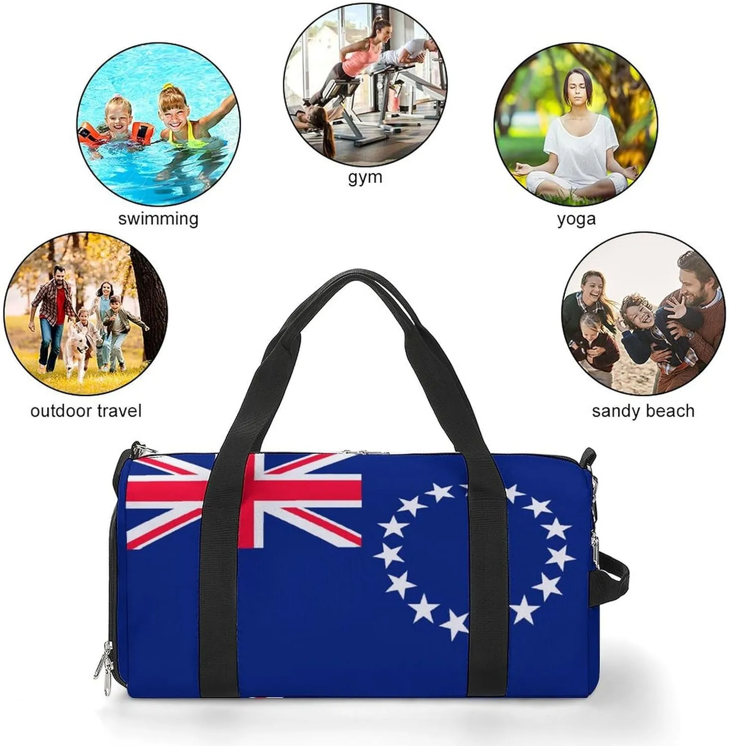 Cook Lslands Flag Gym Bag for Boys Girls with Shoe Compartment Lightweight Weekender