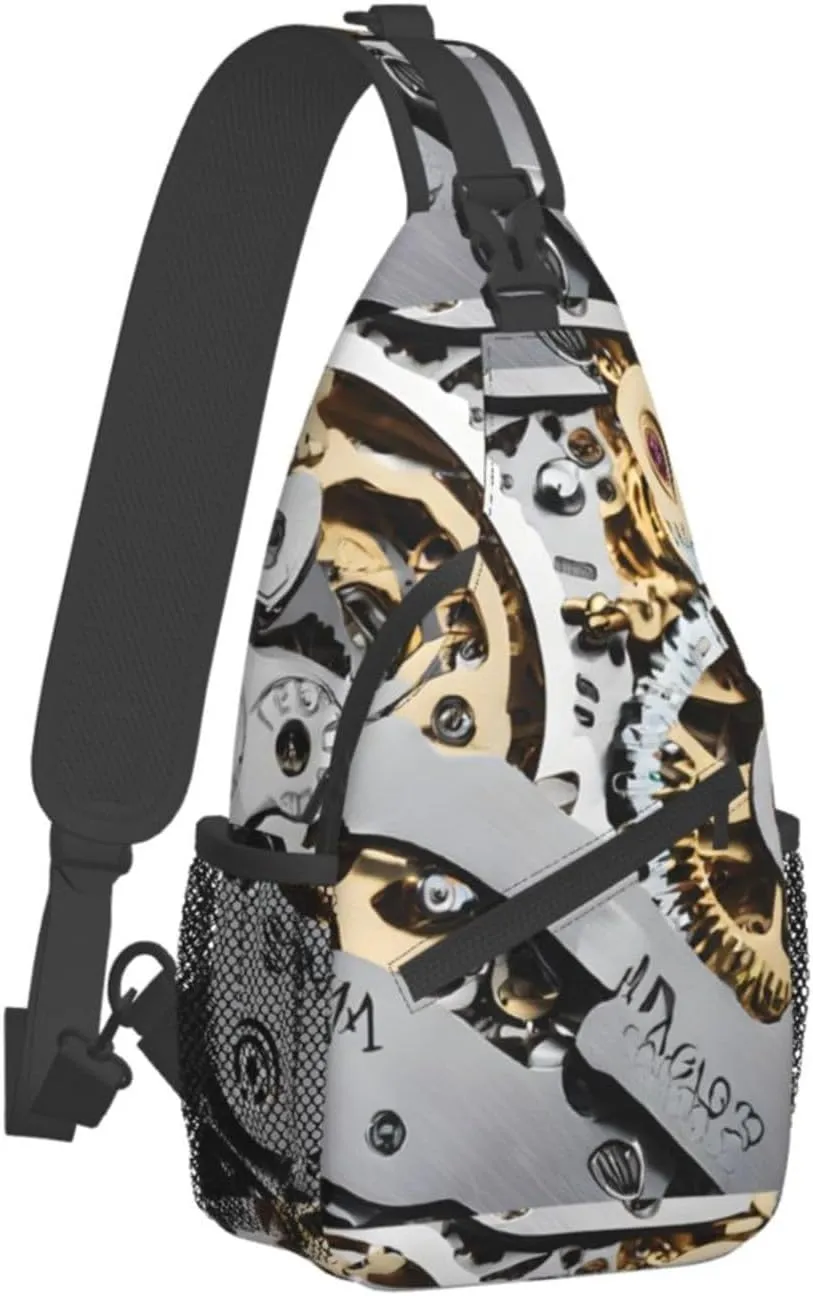 (Cool Steampunk Gears) Crossbody Bag Men Lightweight Chest Backpack For Hiking Cycling Traveling Running