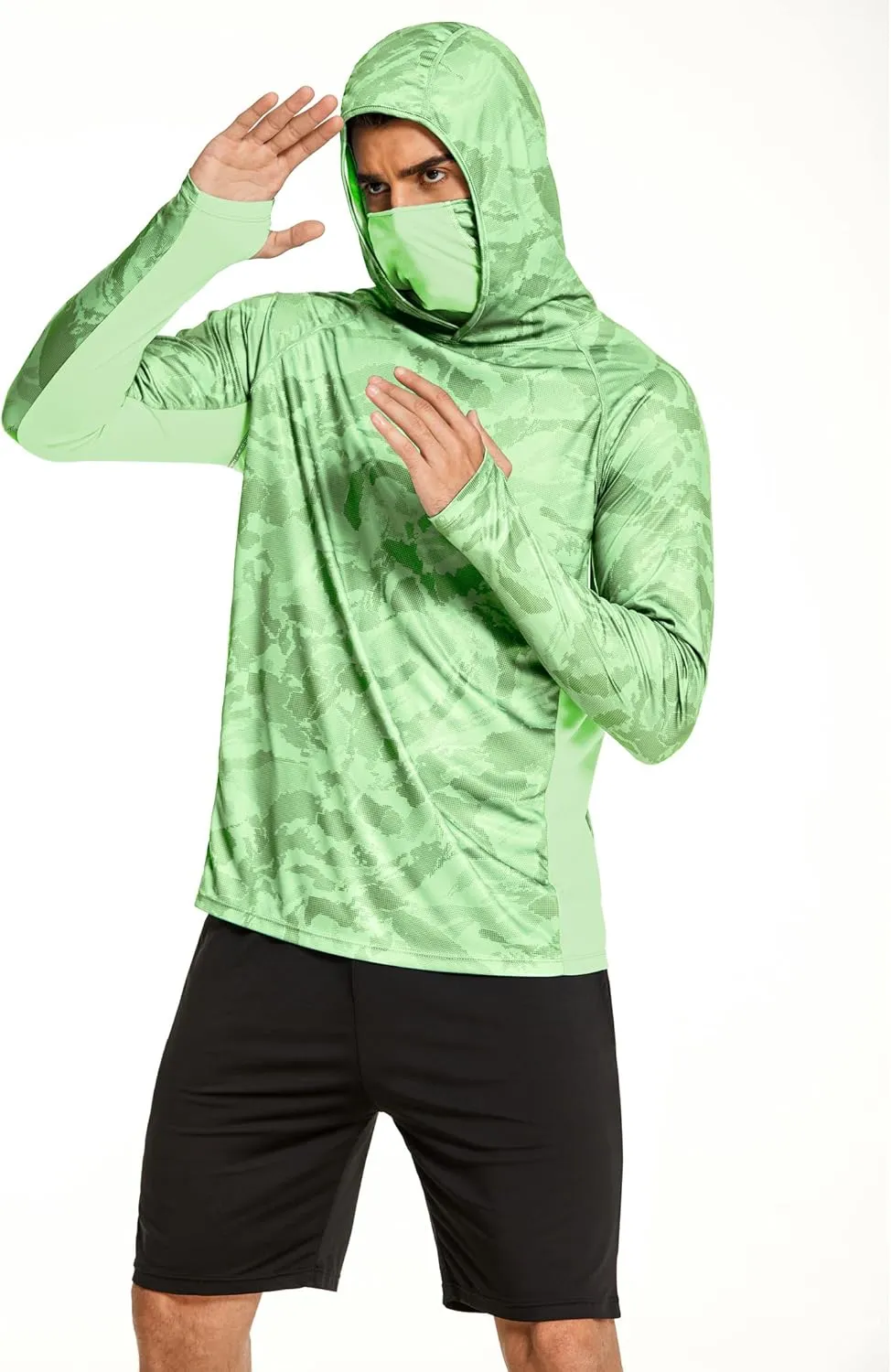 COOrun Men's Hooded Sun Shirts with Mask Fishing Shirts for Men Long Sleeve UPF 50 Rash Guards Cooling Hoodies Hiking Shirts