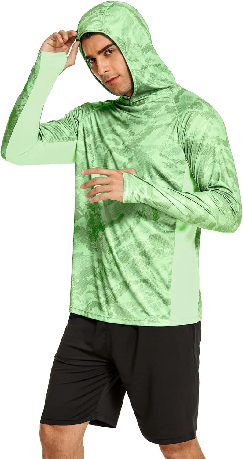 COOrun Men's Hooded Sun Shirts with Mask Fishing Shirts for Men Long Sleeve UPF 50 Rash Guards Cooling Hoodies Hiking Shirts
