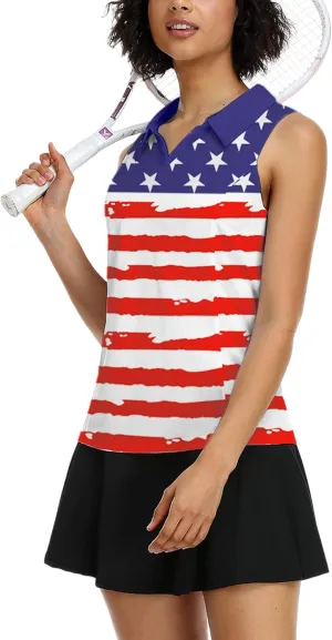 COOrun Women's Golf Polo Shirts Sleeveless Quick Dry Tennis T-Shirts Lightweight V-Neck with Collar Tank Top