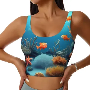 Coral Fish underwater Women's U-Shaped Sports Bra, Padded Round Neck Sports Short Tank Top