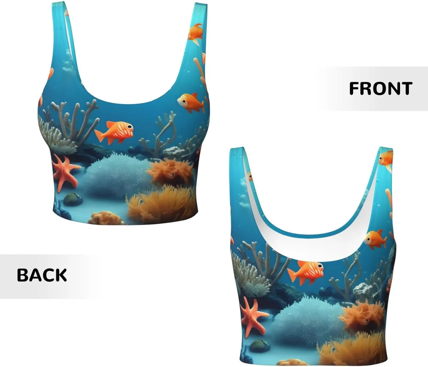 Coral Fish underwater Women's U-Shaped Sports Bra, Padded Round Neck Sports Short Tank Top