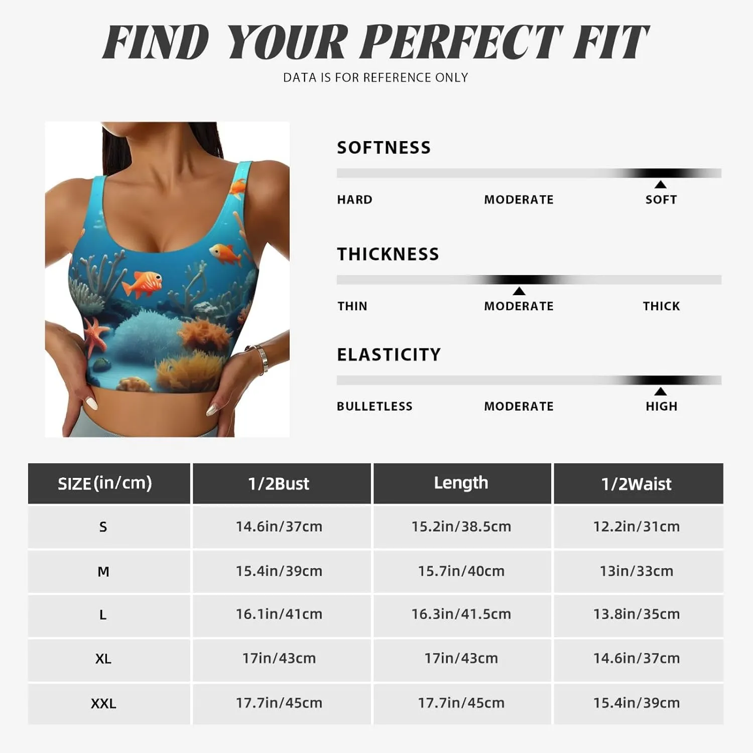 Coral Fish underwater Women's U-Shaped Sports Bra, Padded Round Neck Sports Short Tank Top