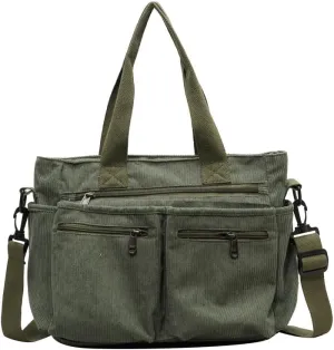 Corduroy Tote for Women Large Capacity Shoulder Crossbody Purse Soft Handheld Casual Daily Use Lightweight Solid Color Bag