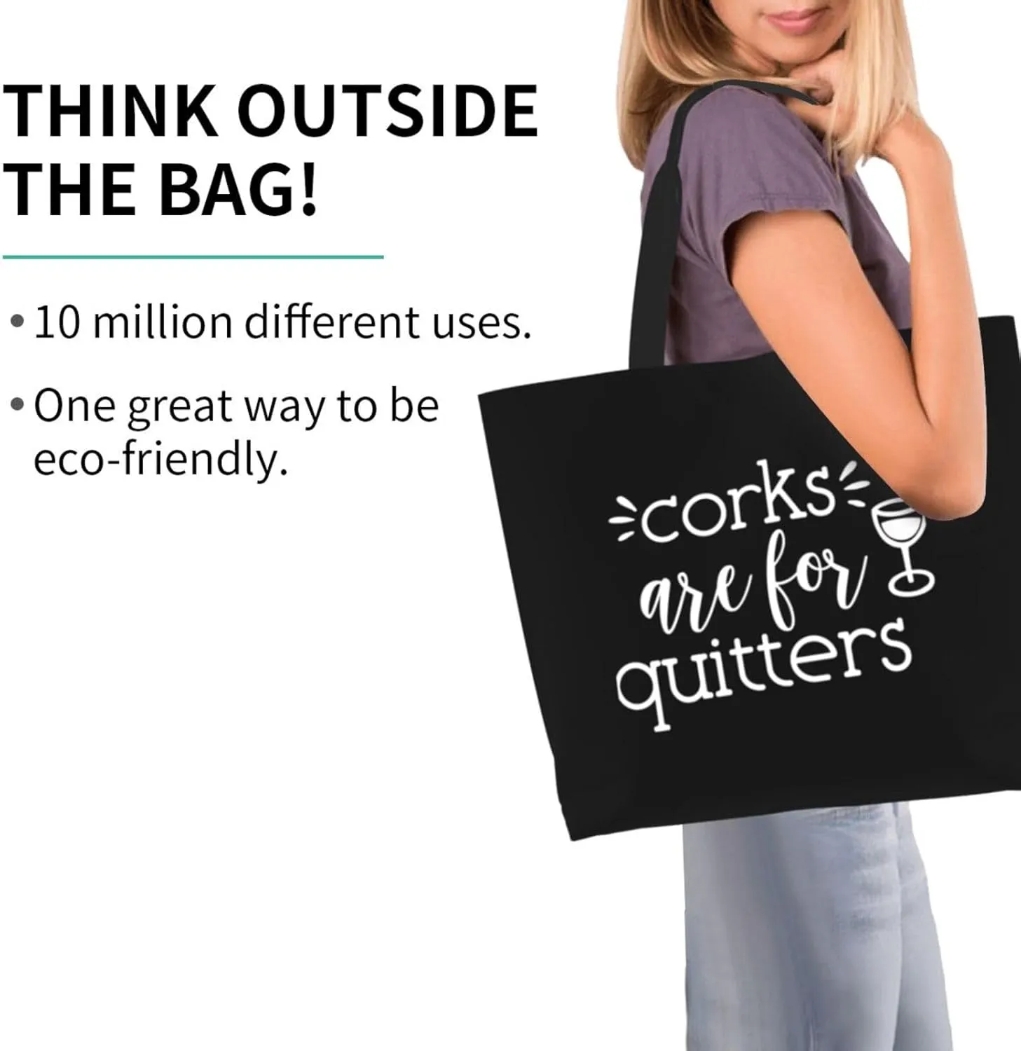 Corks are for Quitters Women's Lightweight Canvas Handbag Waterproof Reusable Shopping Bag