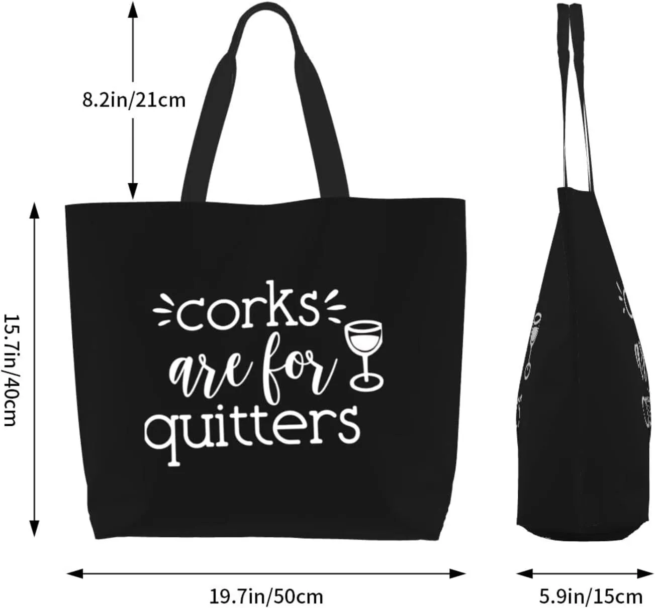 Corks are for Quitters Women's Lightweight Canvas Handbag Waterproof Reusable Shopping Bag