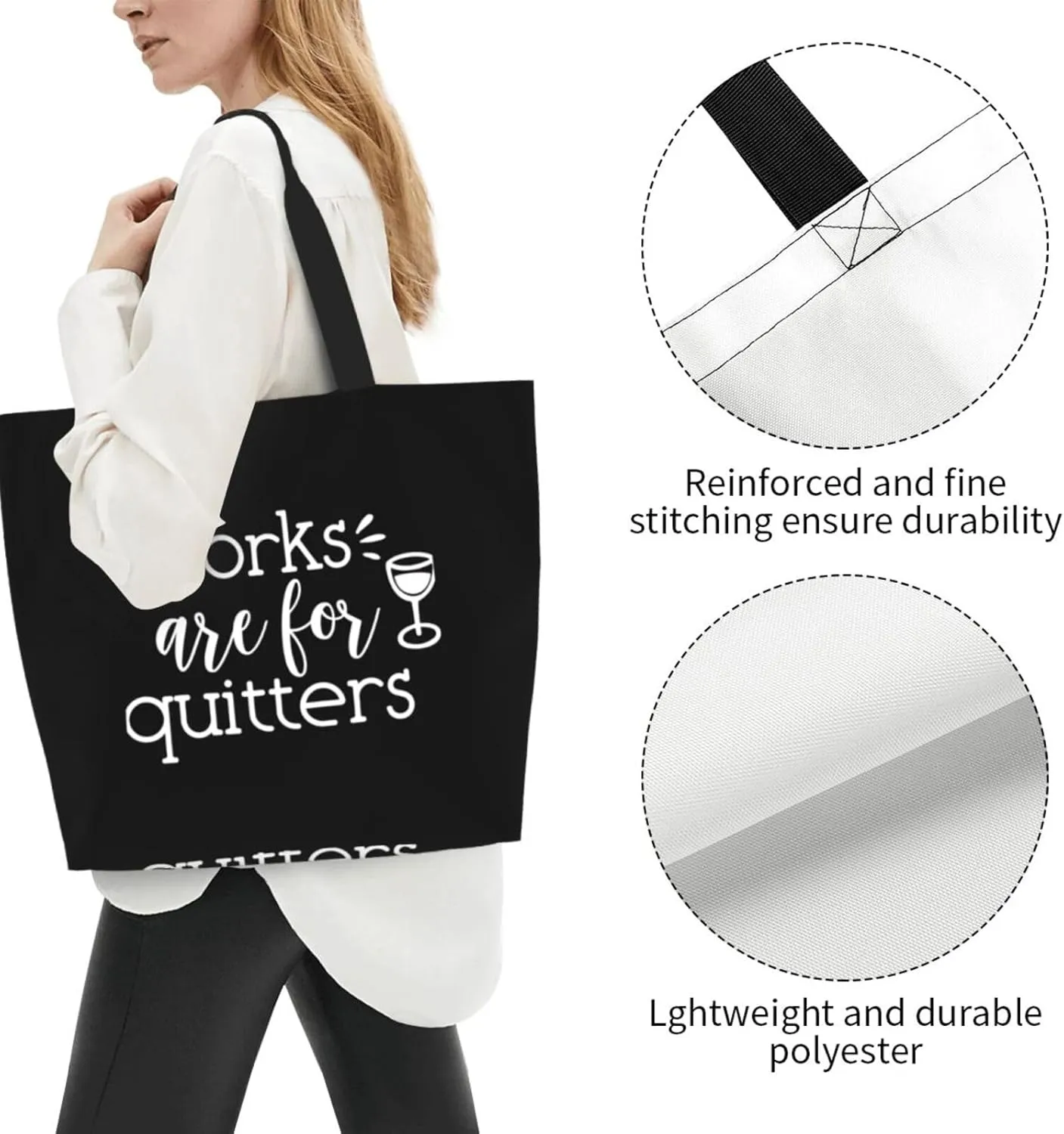 Corks are for Quitters Women's Lightweight Canvas Handbag Waterproof Reusable Shopping Bag