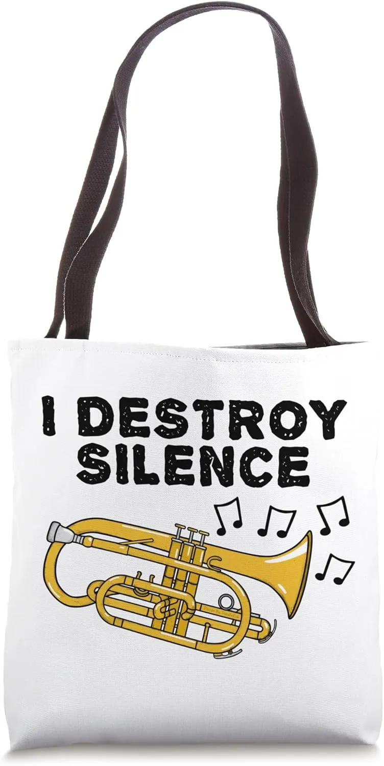 Cornet Player, I Destroy Silence, Cornetist Brass Musician Tote Bag