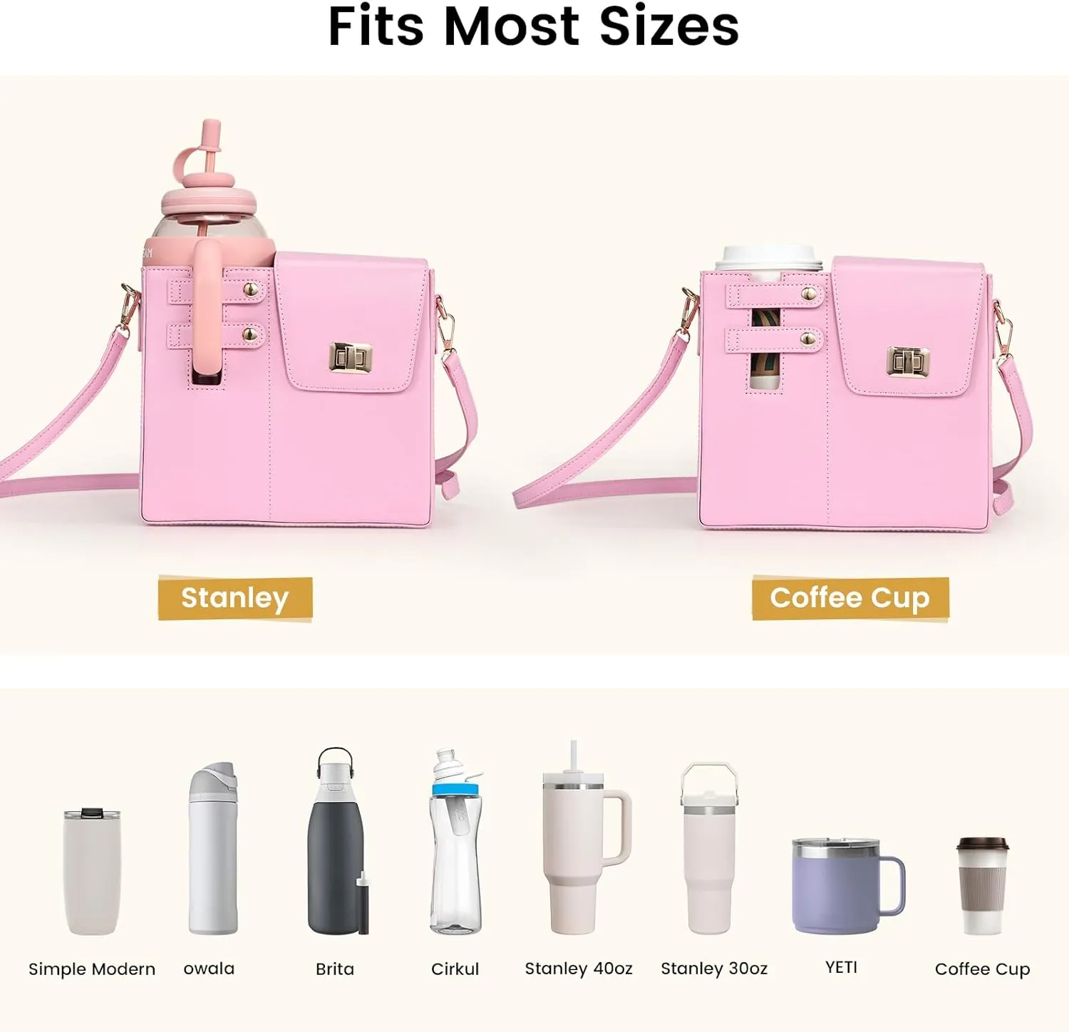 Costravio Outdoor Crossbody Bag Water Cup Storage Sports Bottle Holder Portable Crossbody PU Leather Case Tumbler Purse with Water Bottle Pocket Fits Most Bottles Cup Carrier Bag for Women