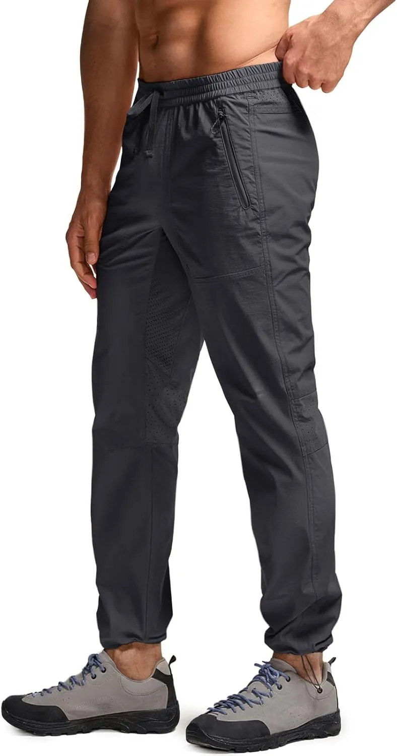 CQR Men's Lightweight Vent Hiking Pants, Water-Resistant & Breathable Sports Outdoor Athletic Pants with Elastic Waist