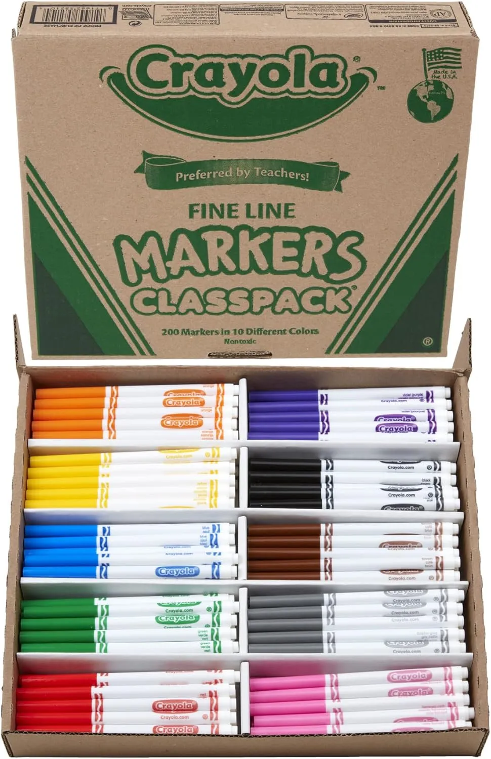 Crayola Fine Line Markers Classpack (200ct), Bulk Kids' Markers For School Classrooms, Preschool & Kindergarten Teacher Supplies