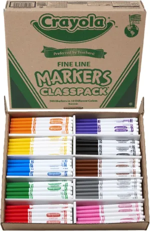 Crayola Fine Line Markers Classpack (200ct), Bulk Kids' Markers For School Classrooms, Preschool & Kindergarten Teacher Supplies