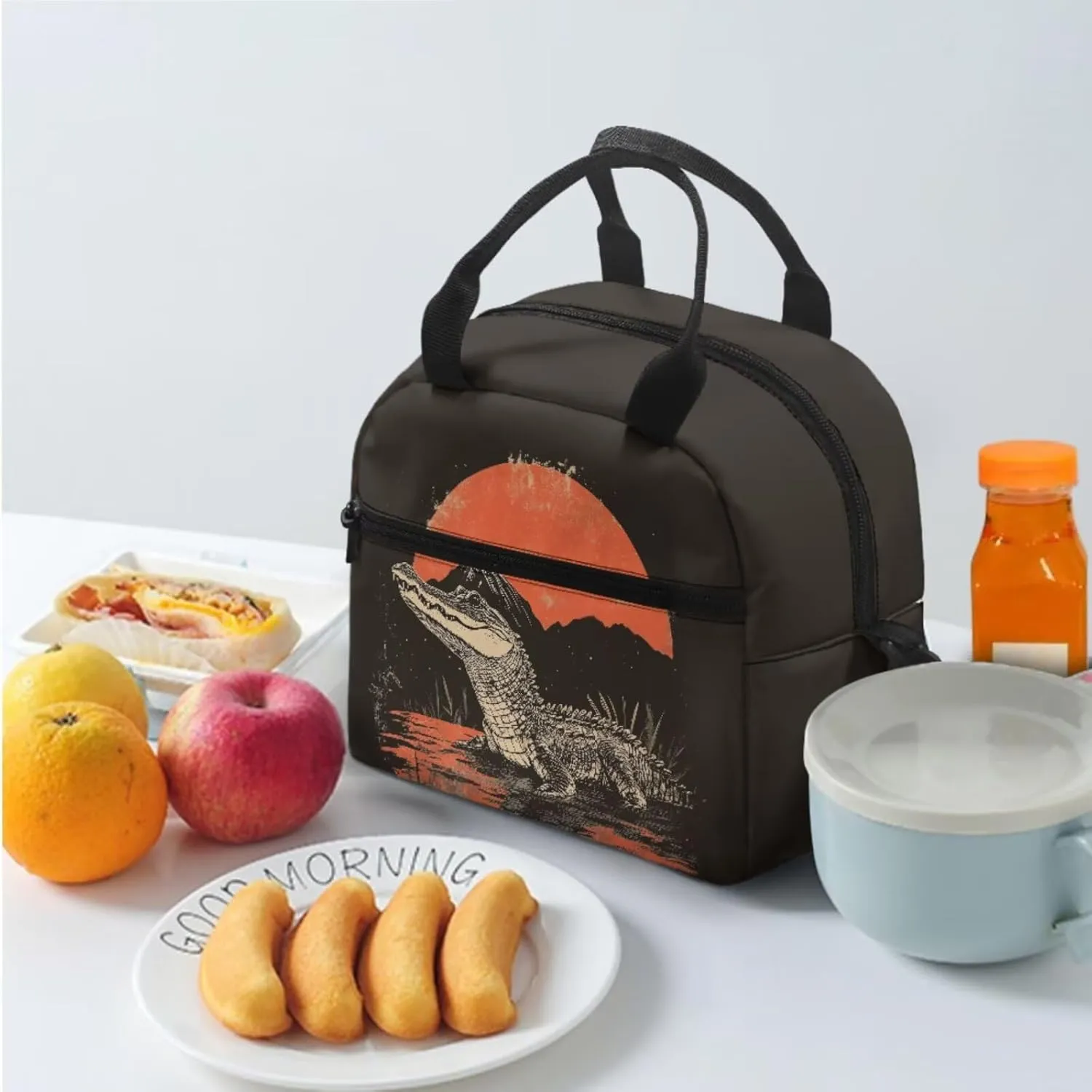 Crocodile Print School Bag Kids Backpack Sets for Boys 3pcs Girls Bookbag Versatile Daypack with Lunch Bag with Removable & Adjustable Shoulder Strap