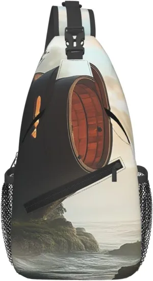 Cross Chest Bag Diagonally Sling Backpack Crossbody Shoulder Bag Science Fiction Cabin Branches Sling Bag Travel Hiking Daypack