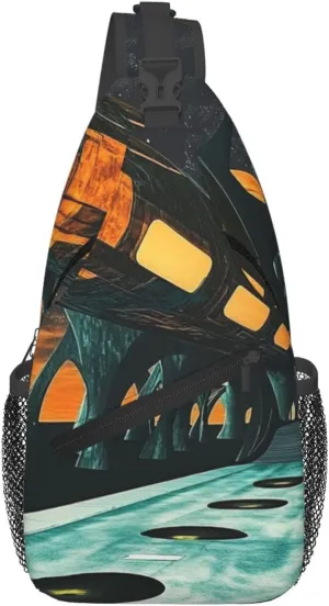 Cross Chest Bag Diagonally Sling Backpack Crossbody Shoulder Bag Spacecraft corridor Branches Sling Bag Travel Hiking Daypack