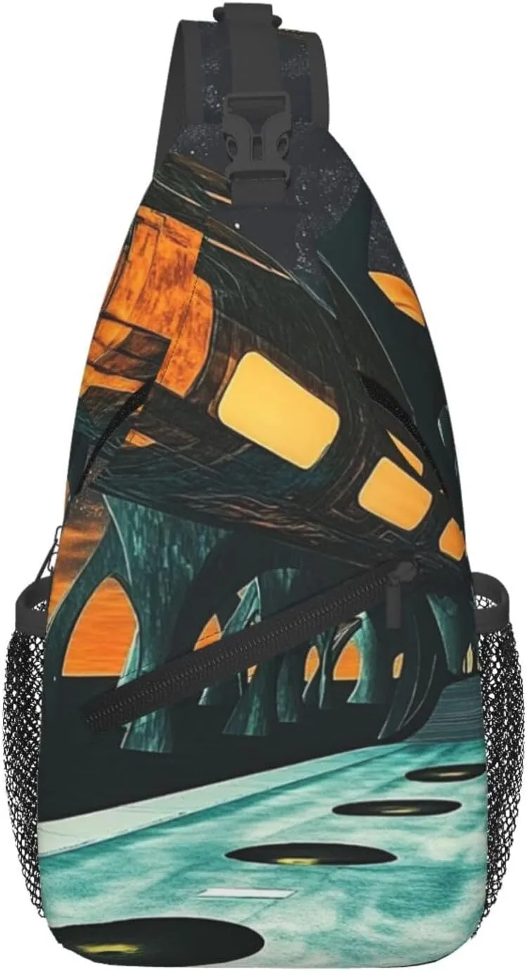 Cross Chest Bag Diagonally Sling Backpack Crossbody Shoulder Bag Spacecraft corridor Branches Sling Bag Travel Hiking Daypack