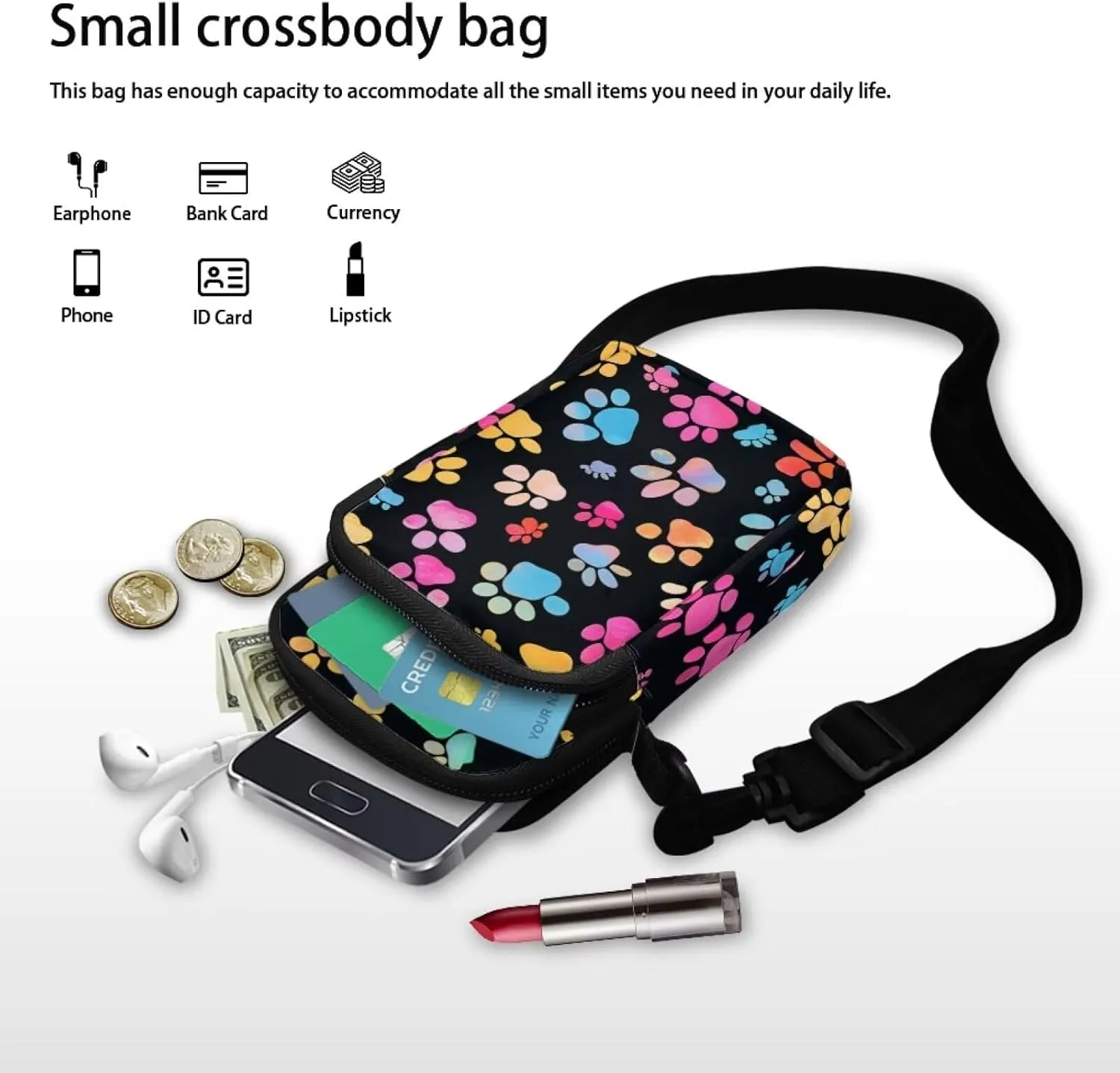 Crossbody Bag for Women Mini Messenger Bag Cell Phone Purse Sling Shoulder Bag with Double Pockets