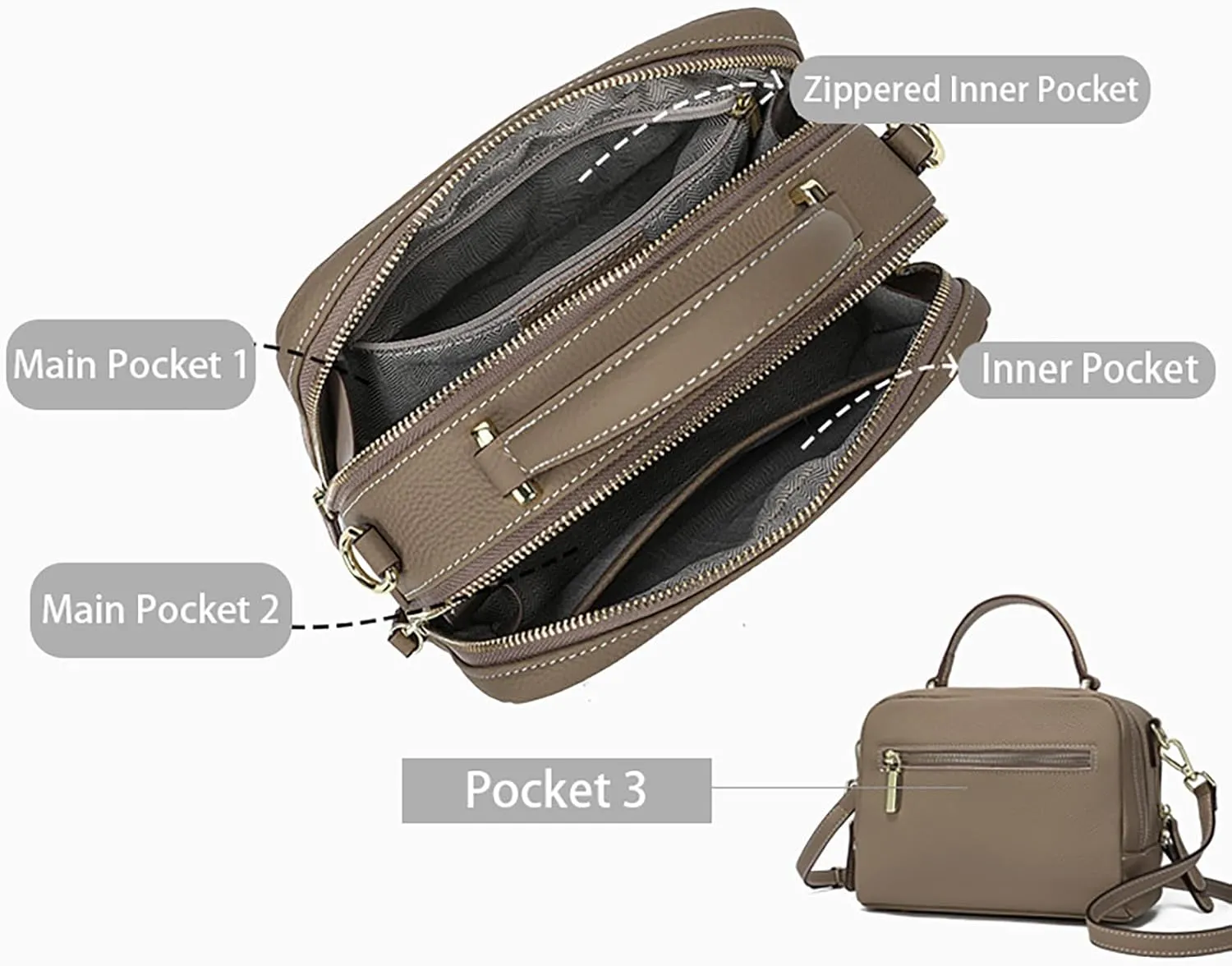 Crossbody Bag Genuine Leather Crossbody Purse for Women Satchel Bag Small Cross Body Bag Shoulder Bag Handbags Top-Handle Bag