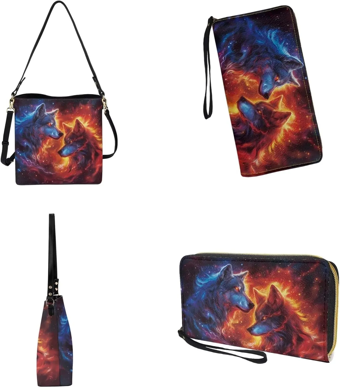 Crossbody Hobo Bag with Wallet Set for Women, 2 Pcs Bucket Purse Set Large Bucket Handbag with Adjustable Strap