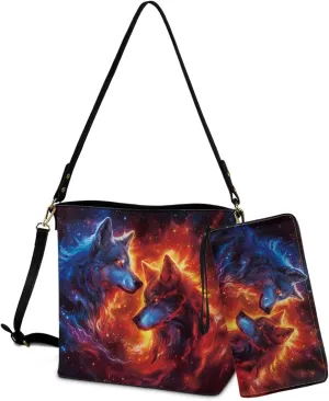 Crossbody Hobo Bag with Wallet Set for Women, 2 Pcs Bucket Purse Set Large Bucket Handbag with Adjustable Strap