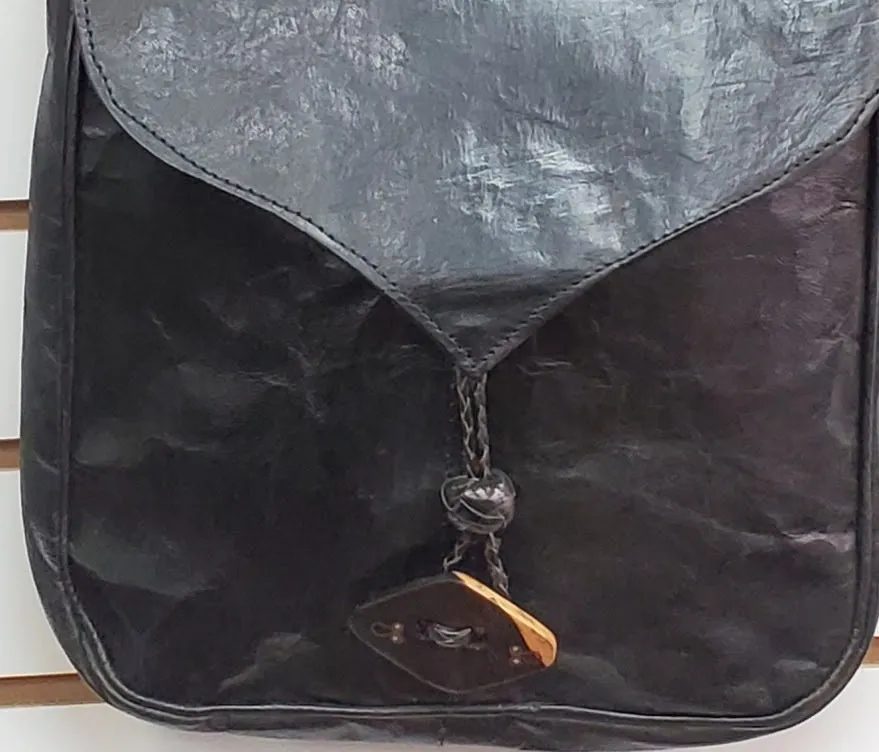 Crossbody Leather Bag with adjustable strap and lined with Ankara 19"x15.5".