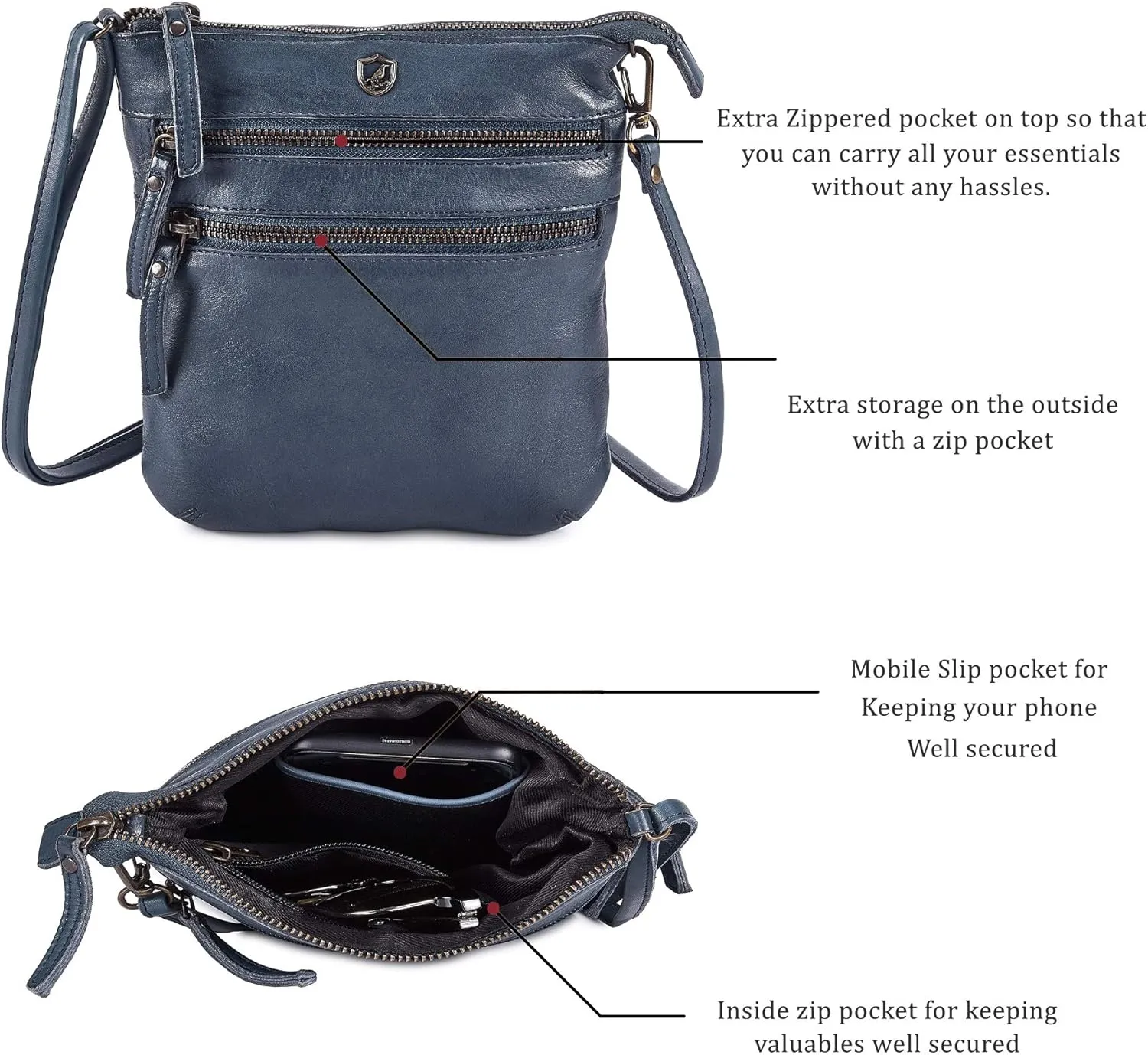 Crossbody Sling Bag for Women Small Real Leather Purse Vintage Travel Crossover Shoulder Bag Handmade