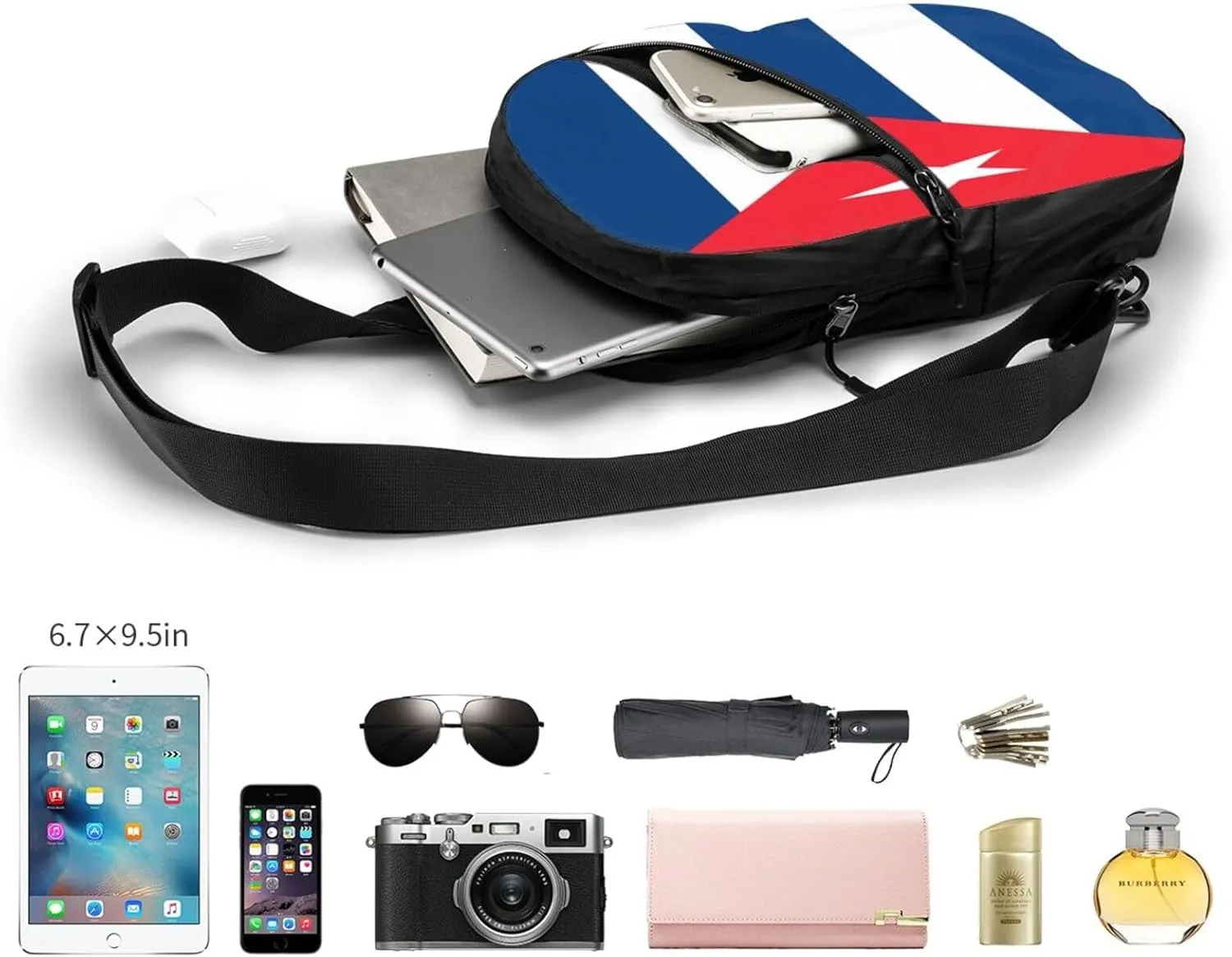 Cuba Flag Packable Crossbody Bag Portable Sling Bags Foldable Travel Daypack Reusable Sports Shoulder Backpack Diagonally Chest Bag for Workout