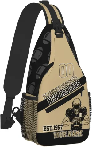 Custom Football Sling Bag New Orleans Style Crossbody Bags Personalized Name And Number Shoulder Backpack Lightweight Chest Pack for Sports/Travel/Gifts