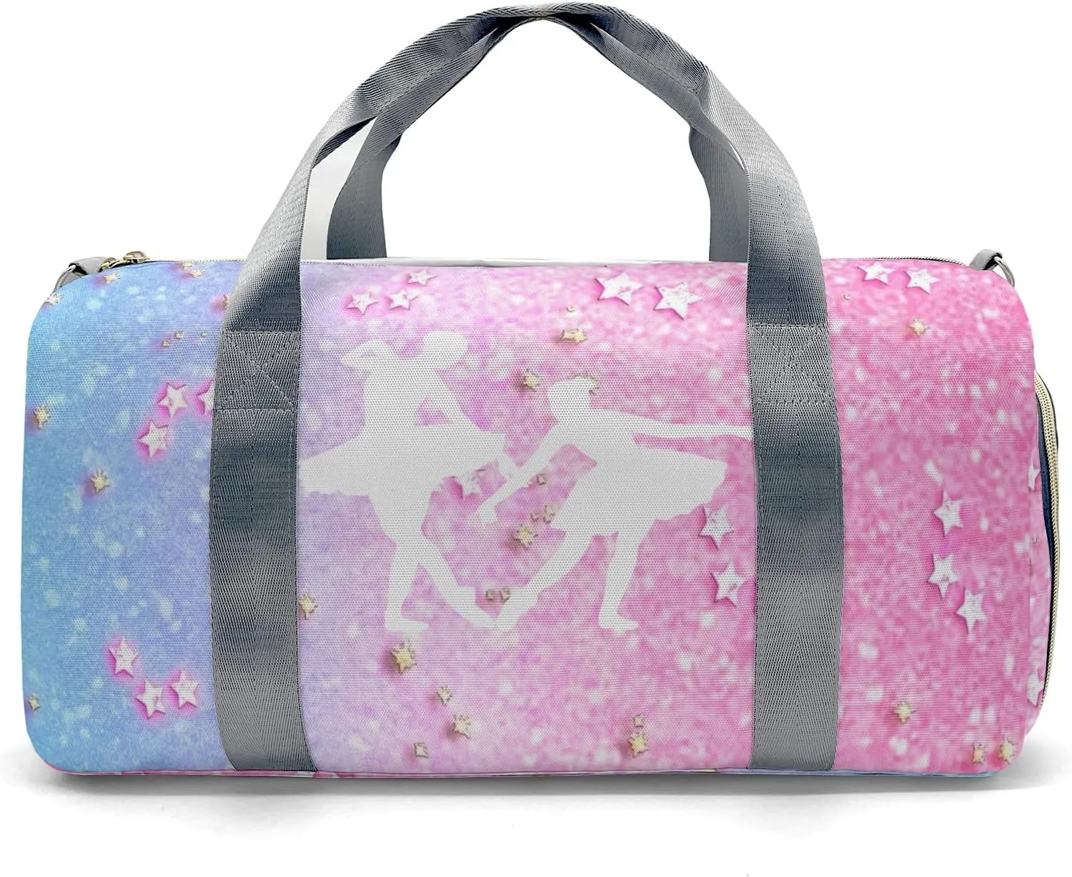 Custom Gymnastics Pink Blue Star Duffel Bag with Name Child Kids Gym Bags Adjustable Shoulder Strap Travel Bag for Boys Girls Teens