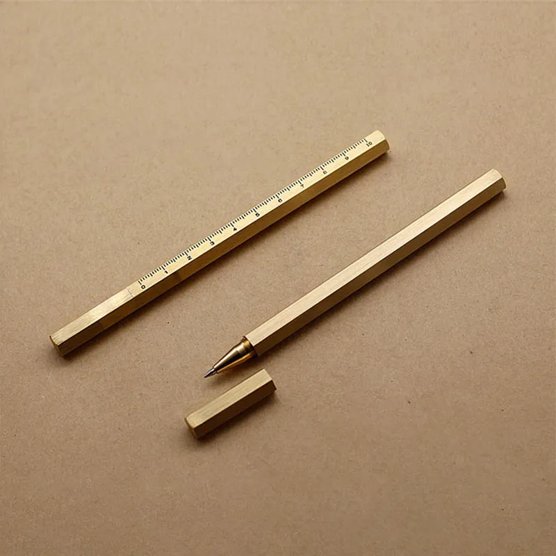 Custom Metal Signature Pens Minimalist Luxury Vintage Hexagonal Brass Pens