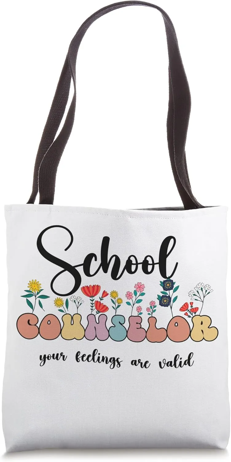 Cute Floral School Counselor Your Feelings Are Valid Groovy Tote Bag
