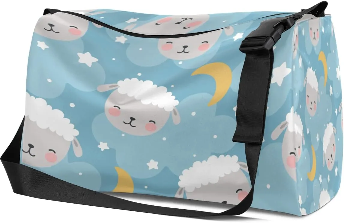 Cute Sheep Moon Small Gym Bag for Men Women Workout Sport Duffle Bag Waterproof Weekender Overnight Bag Lightweight Carry on Tote Bag Crossbody Shoulder Travel Bag for Swim Yoge Dance