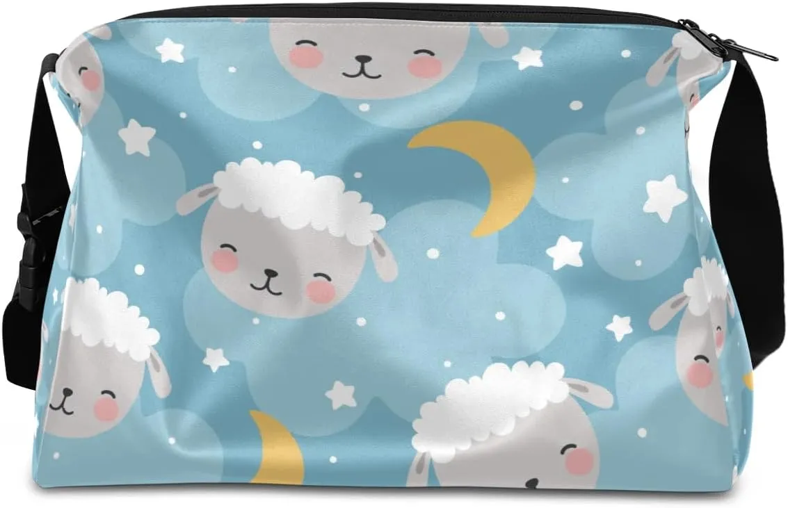 Cute Sheep Moon Small Gym Bag for Men Women Workout Sport Duffle Bag Waterproof Weekender Overnight Bag Lightweight Carry on Tote Bag Crossbody Shoulder Travel Bag for Swim Yoge Dance
