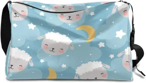 Cute Sheep Moon Small Gym Bag for Men Women Workout Sport Duffle Bag Waterproof Weekender Overnight Bag Lightweight Carry on Tote Bag Crossbody Shoulder Travel Bag for Swim Yoge Dance