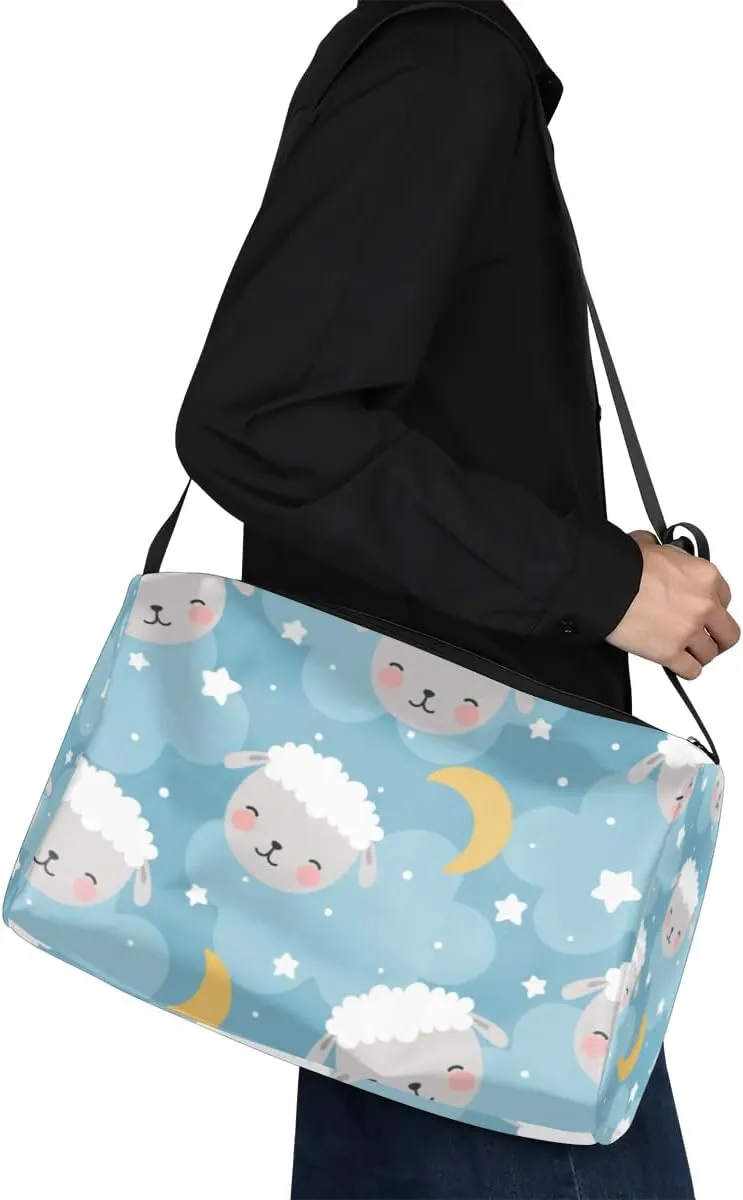 Cute Sheep Moon Small Gym Bag for Men Women Workout Sport Duffle Bag Waterproof Weekender Overnight Bag Lightweight Carry on Tote Bag Crossbody Shoulder Travel Bag for Swim Yoge Dance