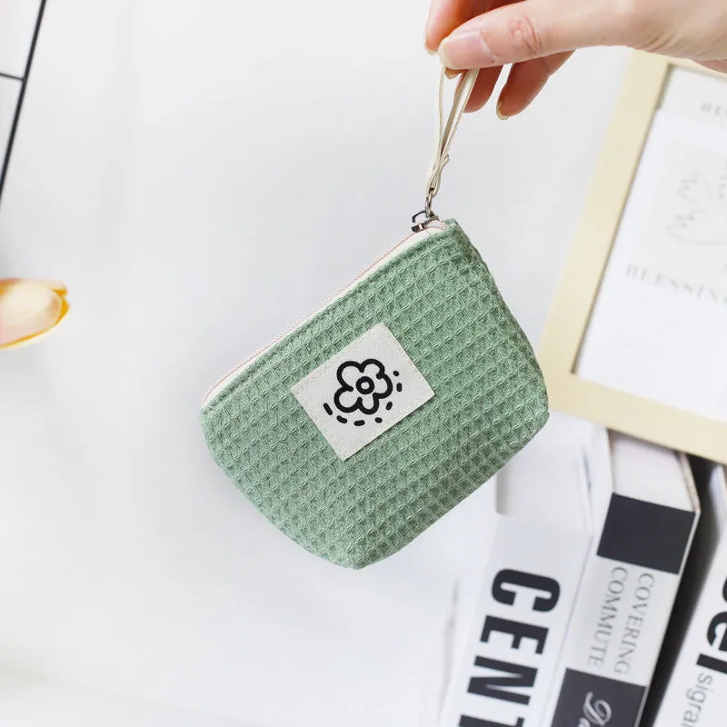 Cute Simple Waffle Storage Portable Wrist Cosmetic Bags