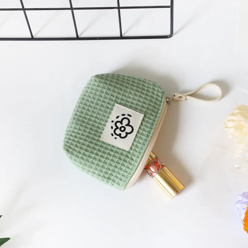 Cute Simple Waffle Storage Portable Wrist Cosmetic Bags